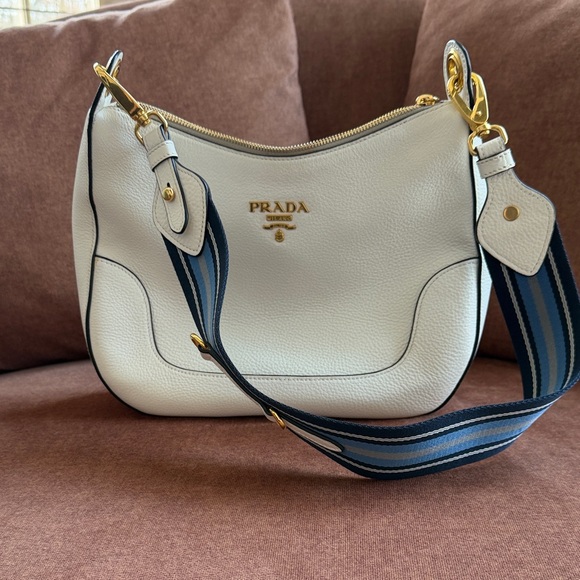 Prada Handbags - Prada White and Blue Leather Shoulder Bag